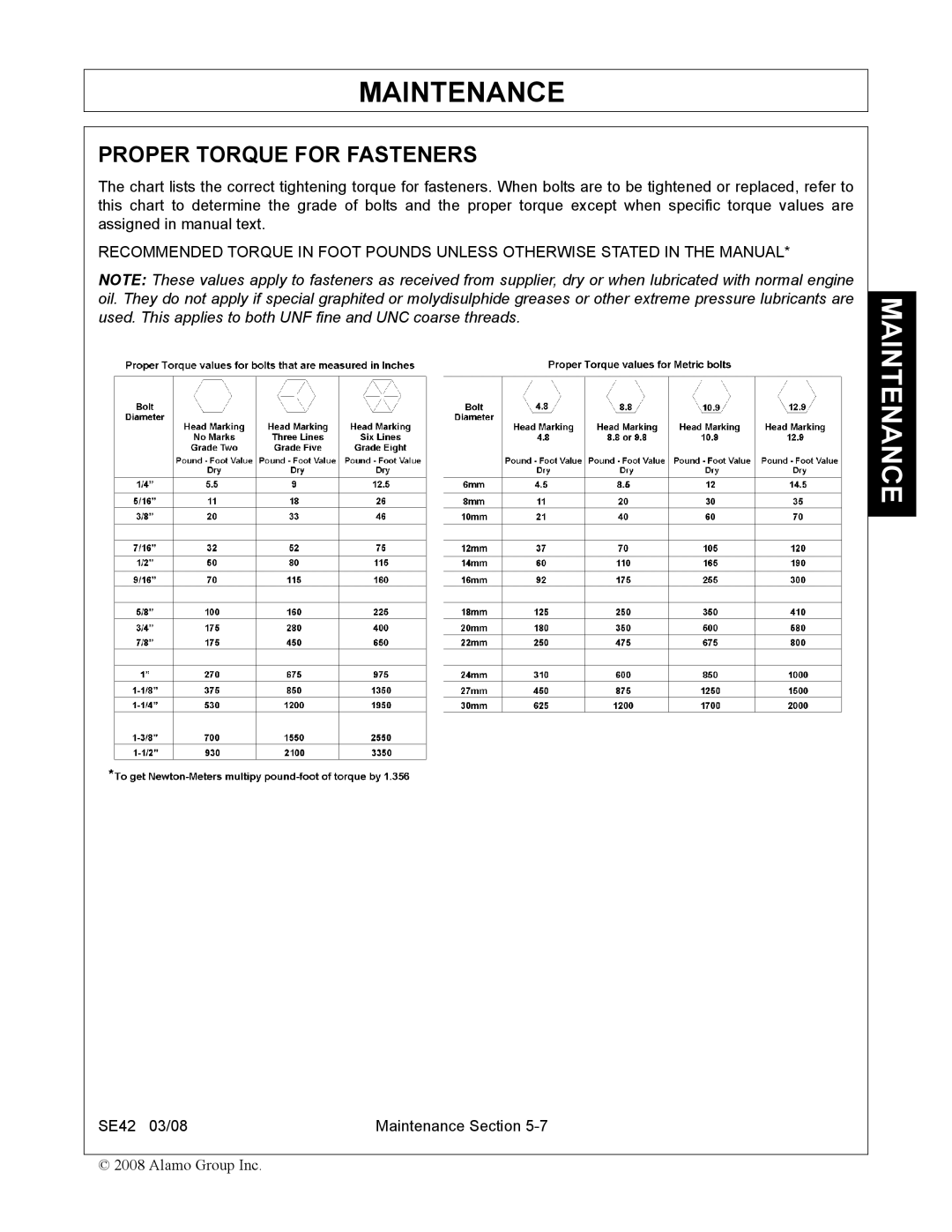 Rhino Mounts SE42 manual Proper Torque for Fasteners 