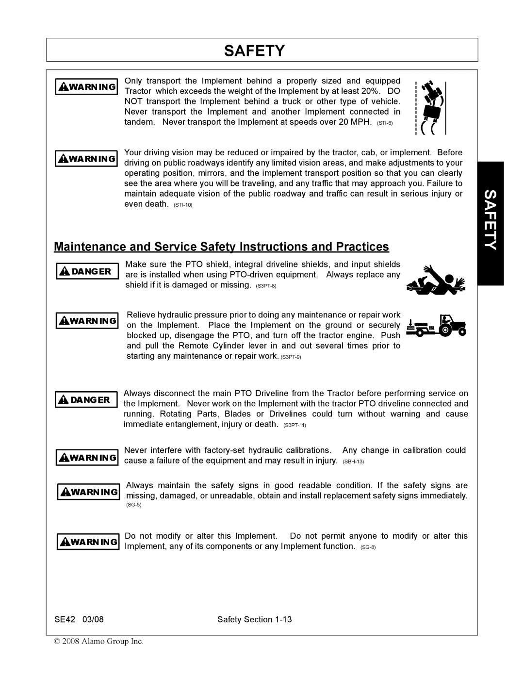 Rhino Mounts SE42 manual Maintenance and Service Safety Instructions and Practices 