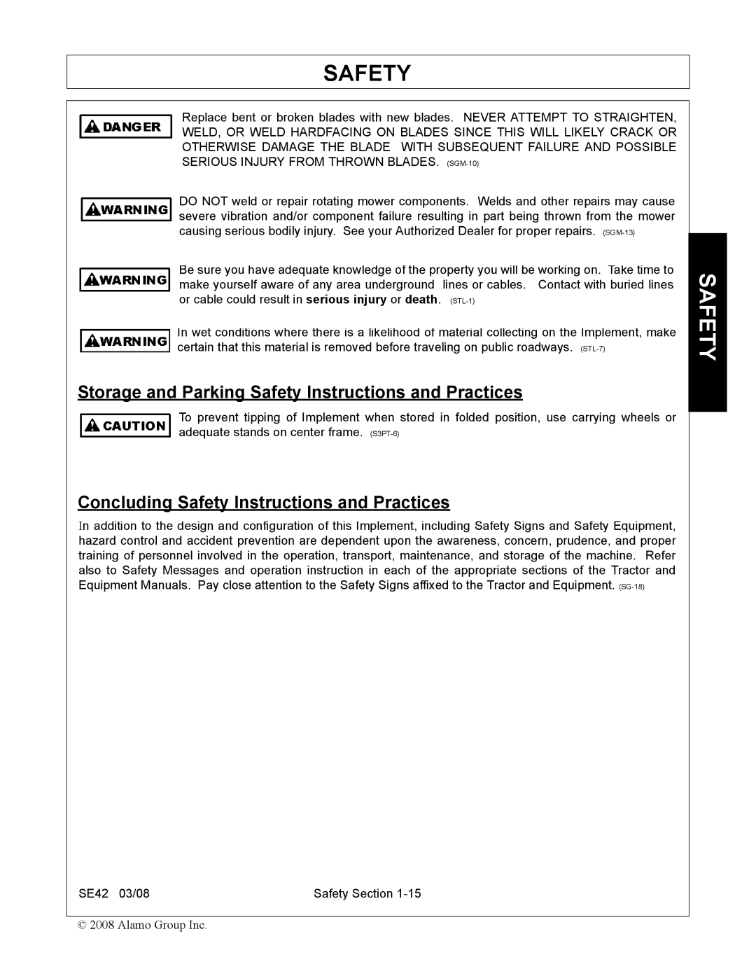 Rhino Mounts SE42 Storage and Parking Safety Instructions and Practices, Concluding Safety Instructions and Practices 