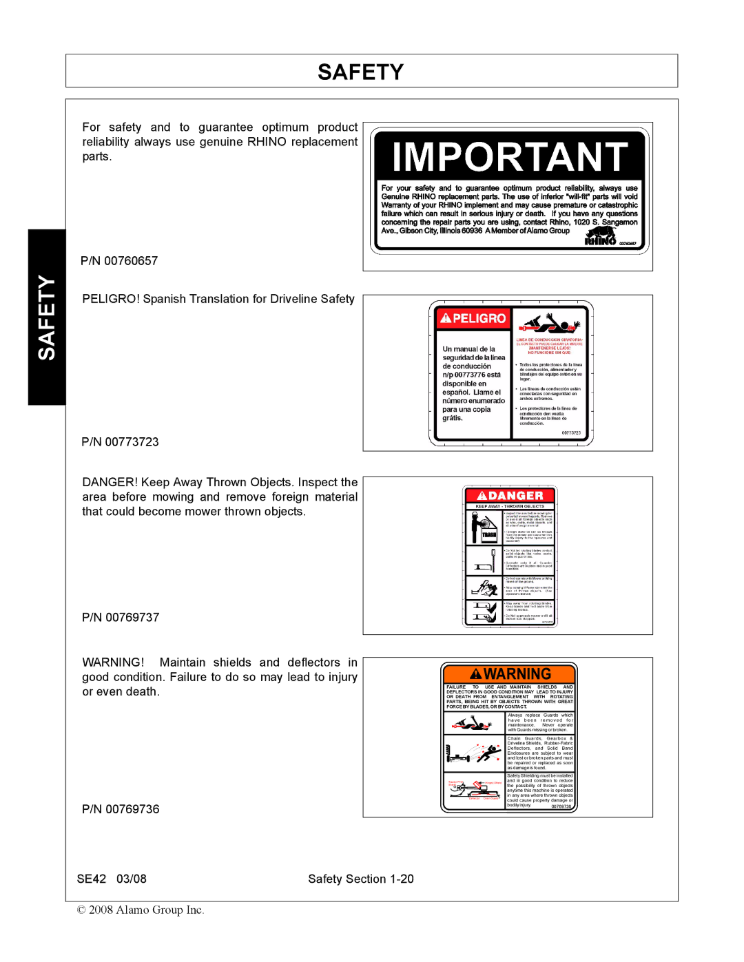 Rhino Mounts SE42 manual Safety 