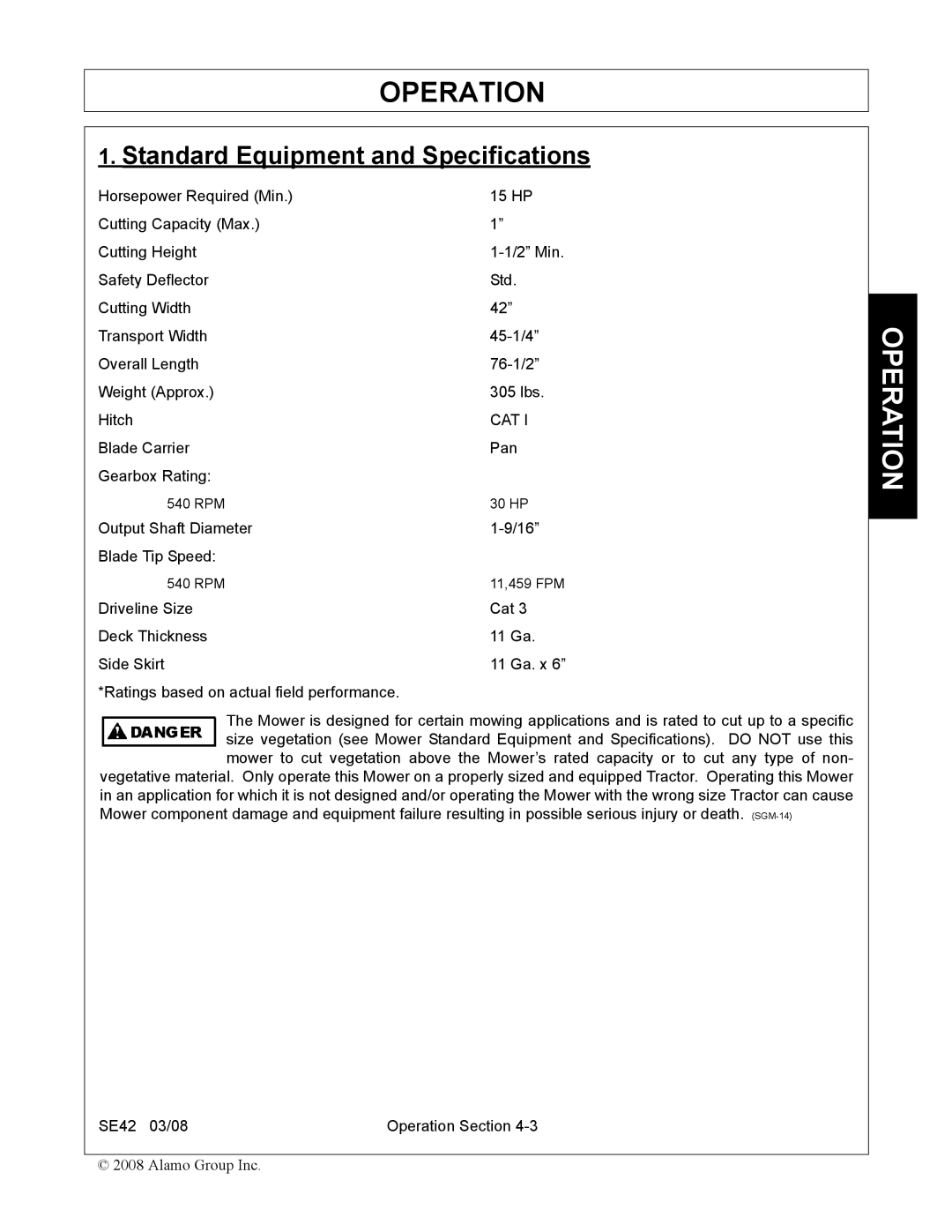 Rhino Mounts SE42 manual Operation 