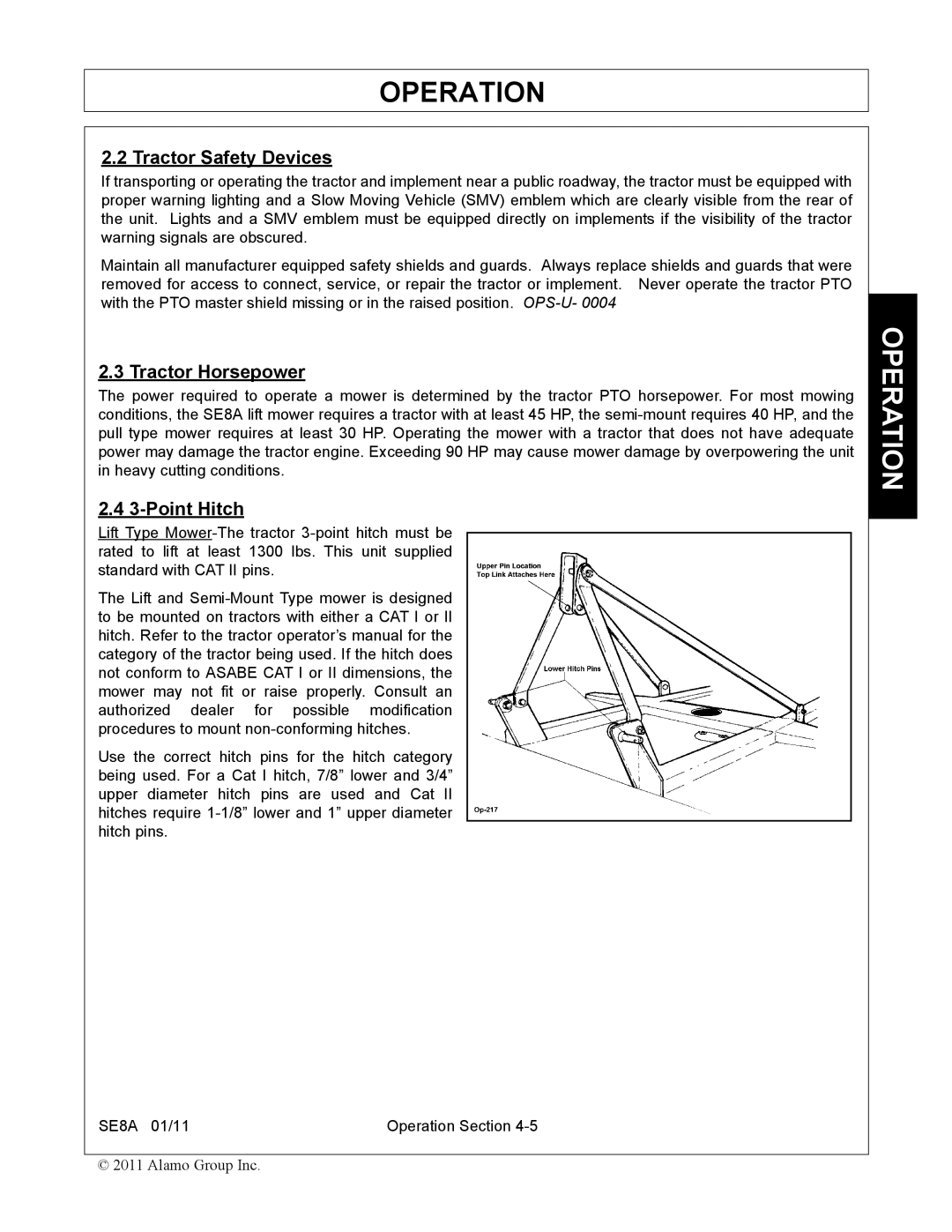 Rhino Mounts SE8A manual Tractor Safety Devices, Tractor Horsepower, Point Hitch 