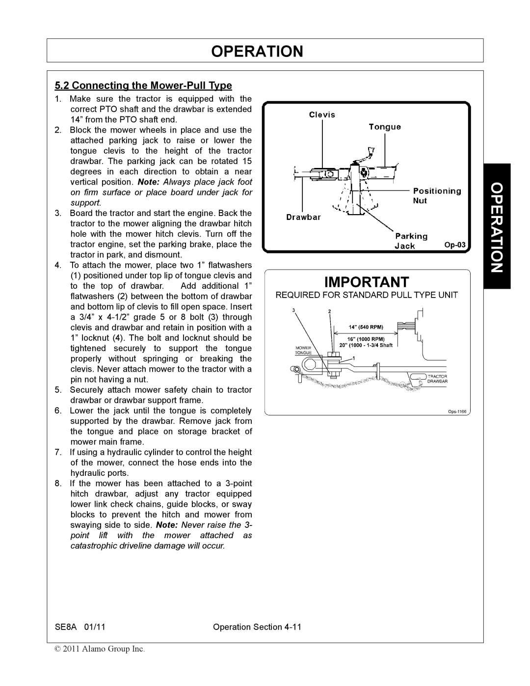 Rhino Mounts SE8A manual Connecting the Mower-Pull Type 