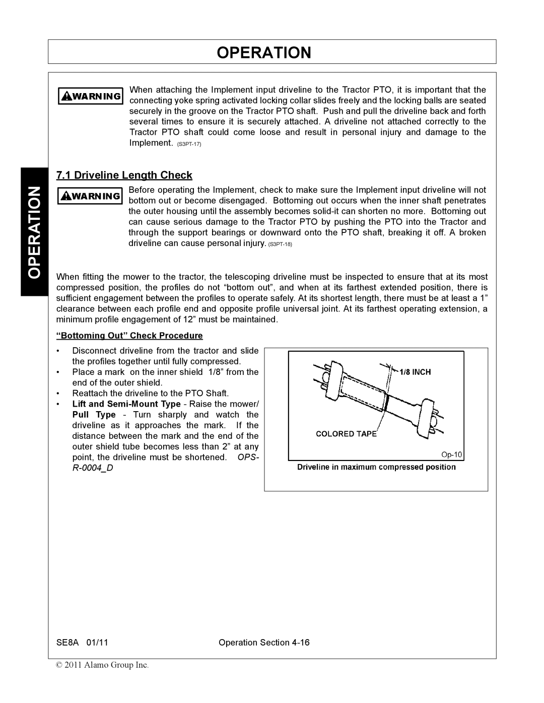 Rhino Mounts SE8A manual Driveline Length Check, Bottoming Out Check Procedure 