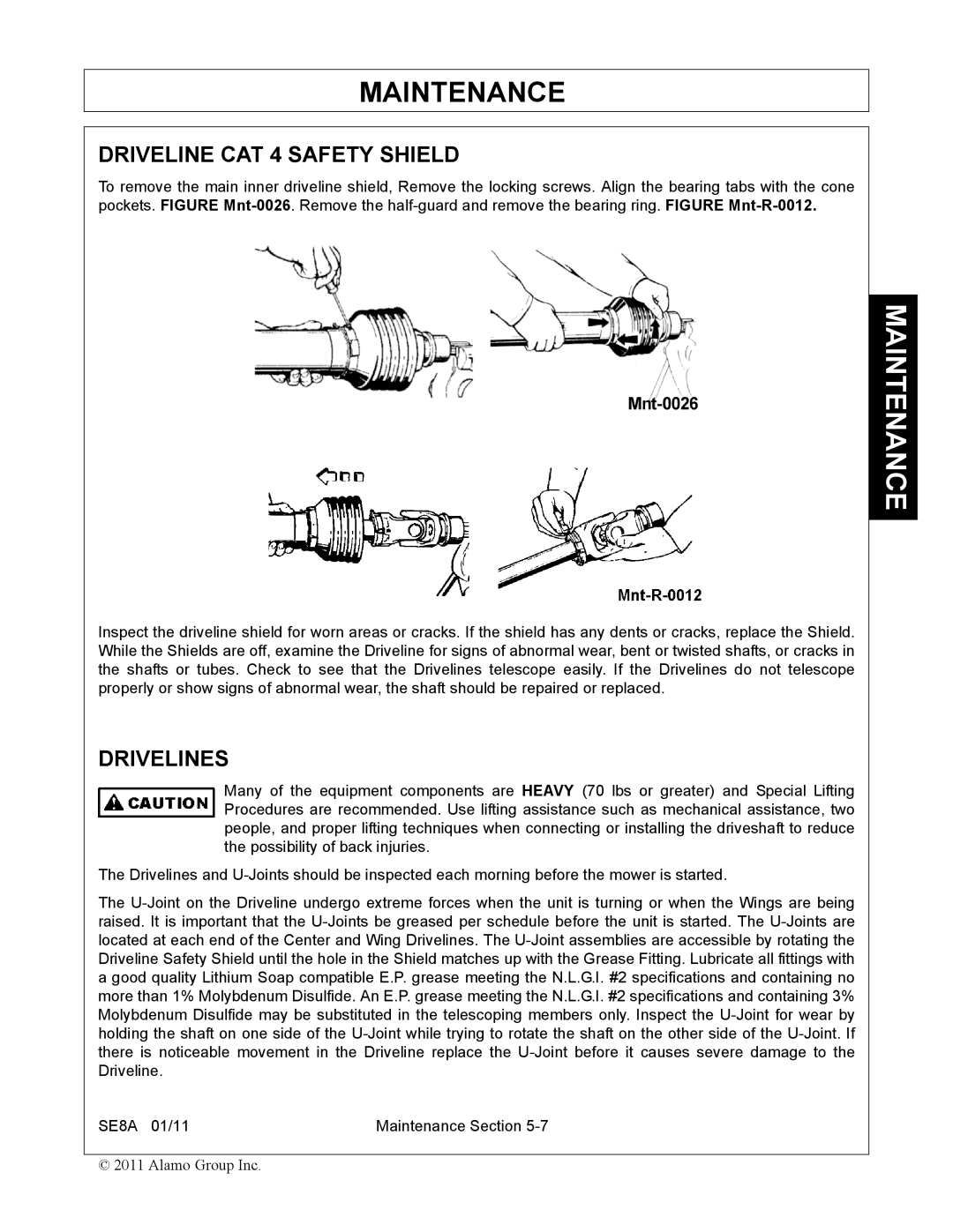 Rhino Mounts SE8A manual Driveline CAT 4 Safety Shield, Drivelines 