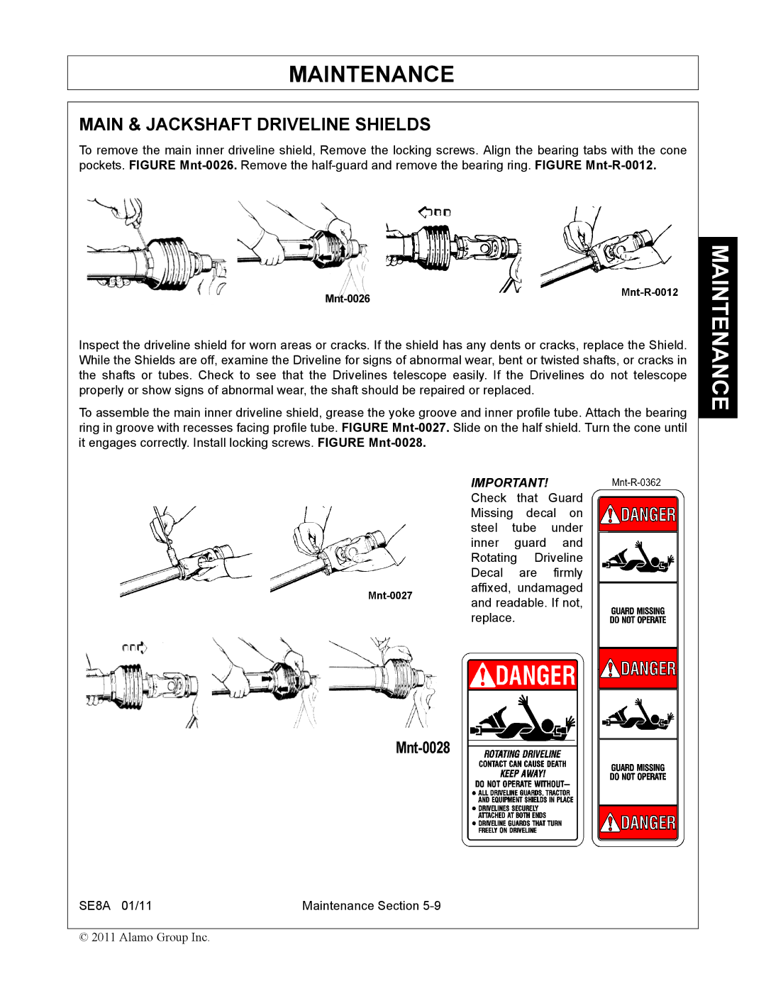 Rhino Mounts SE8A manual Main & Jackshaft Driveline Shields 