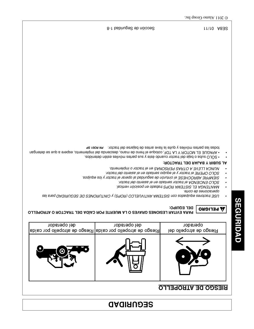 Rhino Mounts SE8A manual Atropello DE Riesgo, Tractor DEL Bajar Y Subir AL 