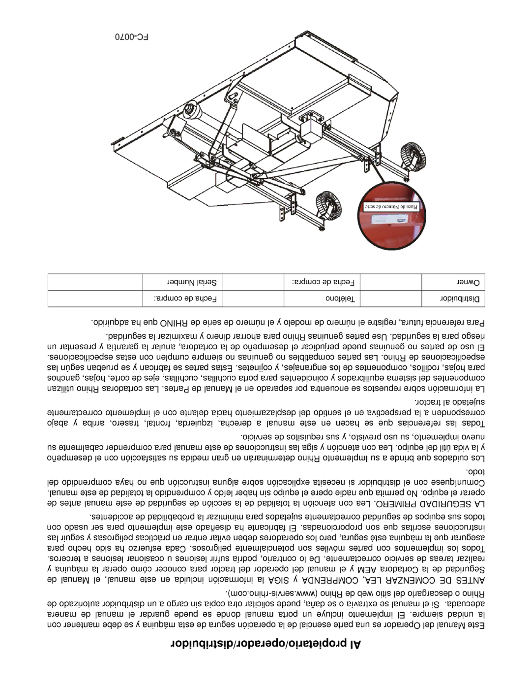 Rhino Mounts SE8A manual Propietario/operador/distribuidor Al 