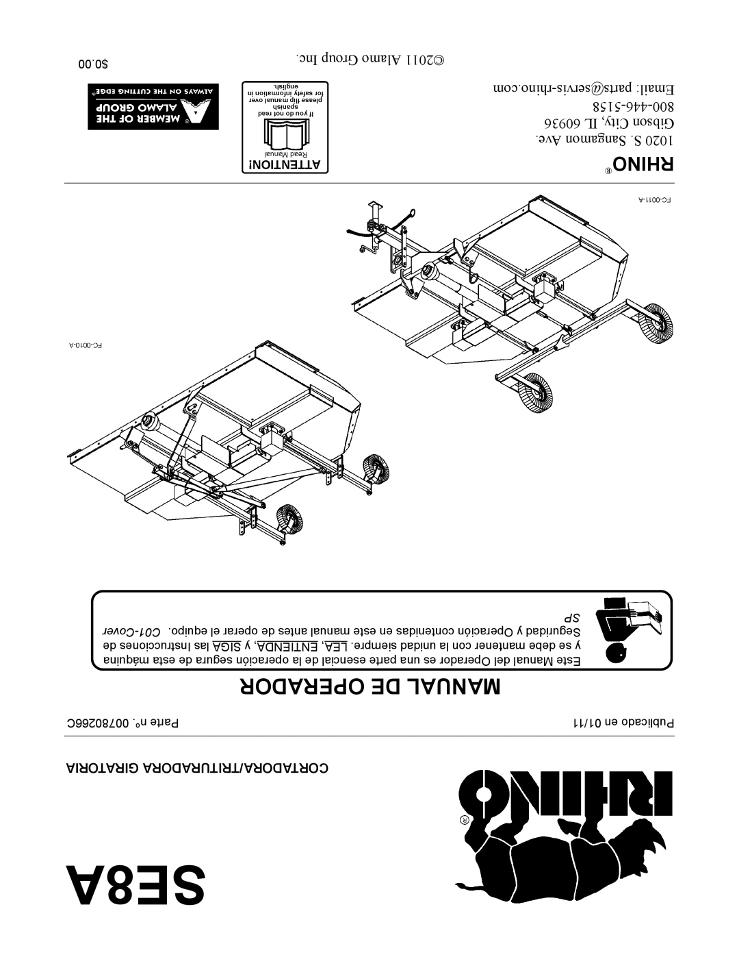 Rhino Mounts SE8A manual Operador DE Manual 