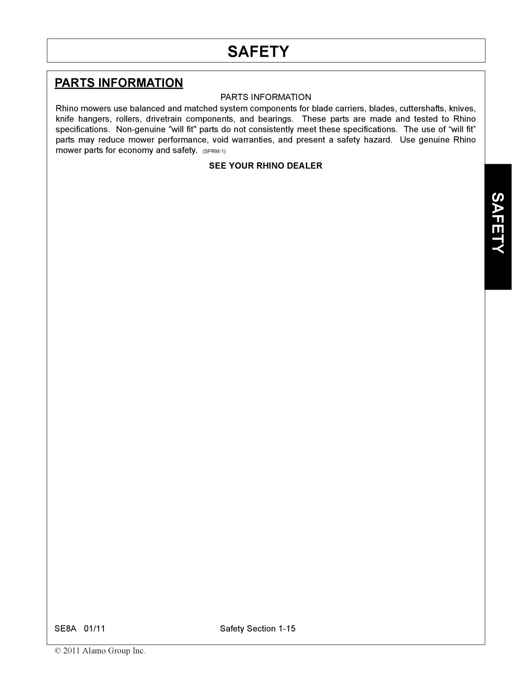 Rhino Mounts SE8A manual Parts Information 