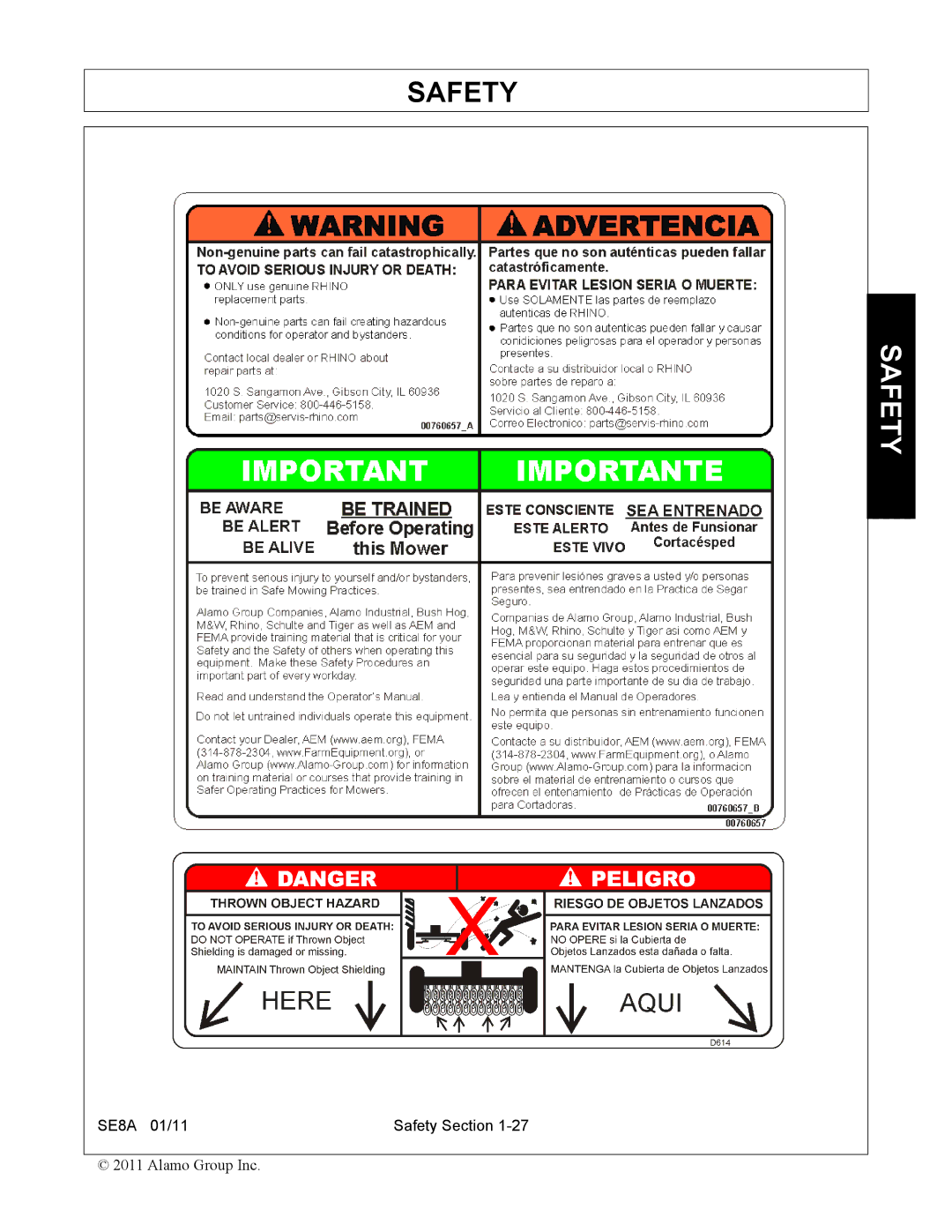 Rhino Mounts SE8A manual Safety 