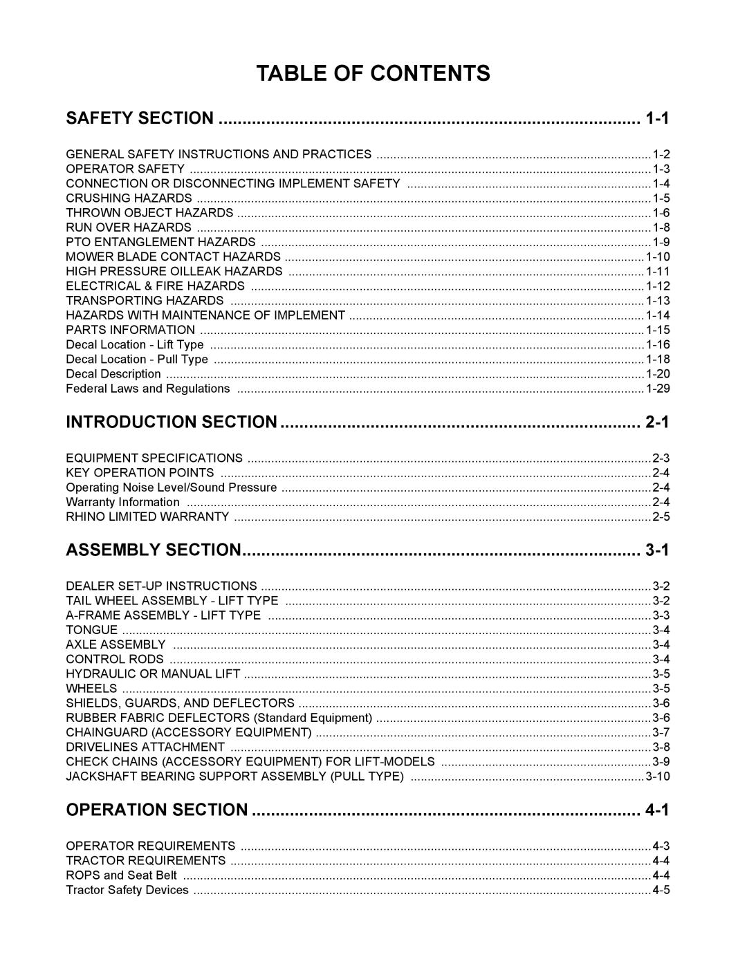 Rhino Mounts SE8A manual Table of Contents 