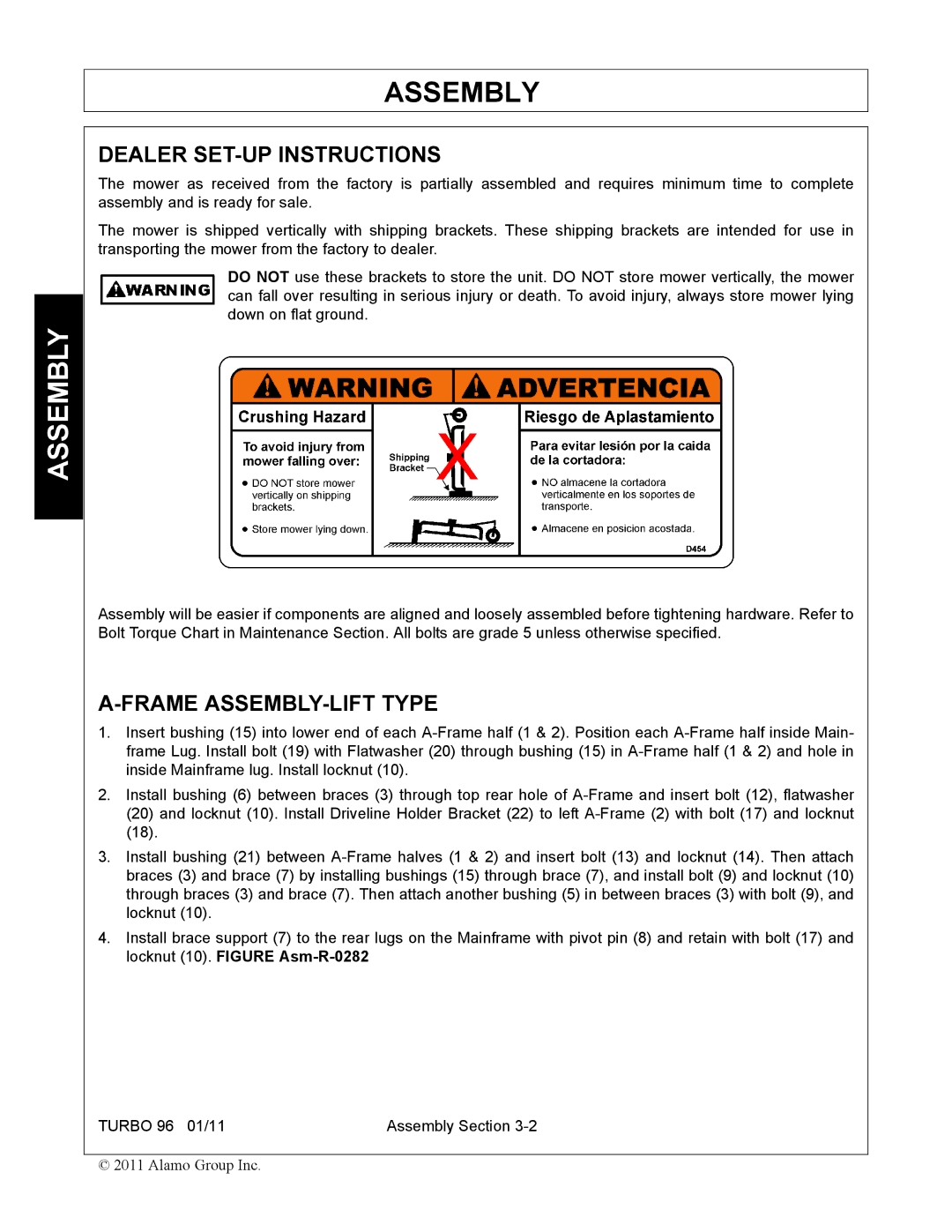 Rhino Mounts TURBO 96 manual Dealer SET-UP Instructions, Frame ASSEMBLY-LIFT Type 