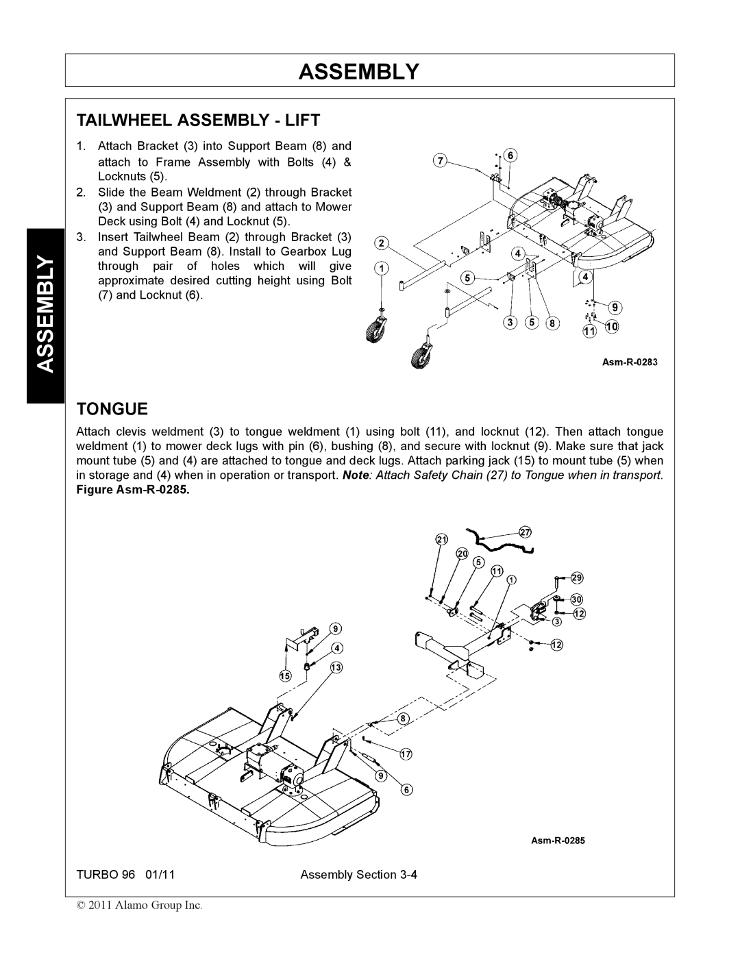 Rhino Mounts TURBO 96 manual Tailwheel Assembly Lift, Tongue 