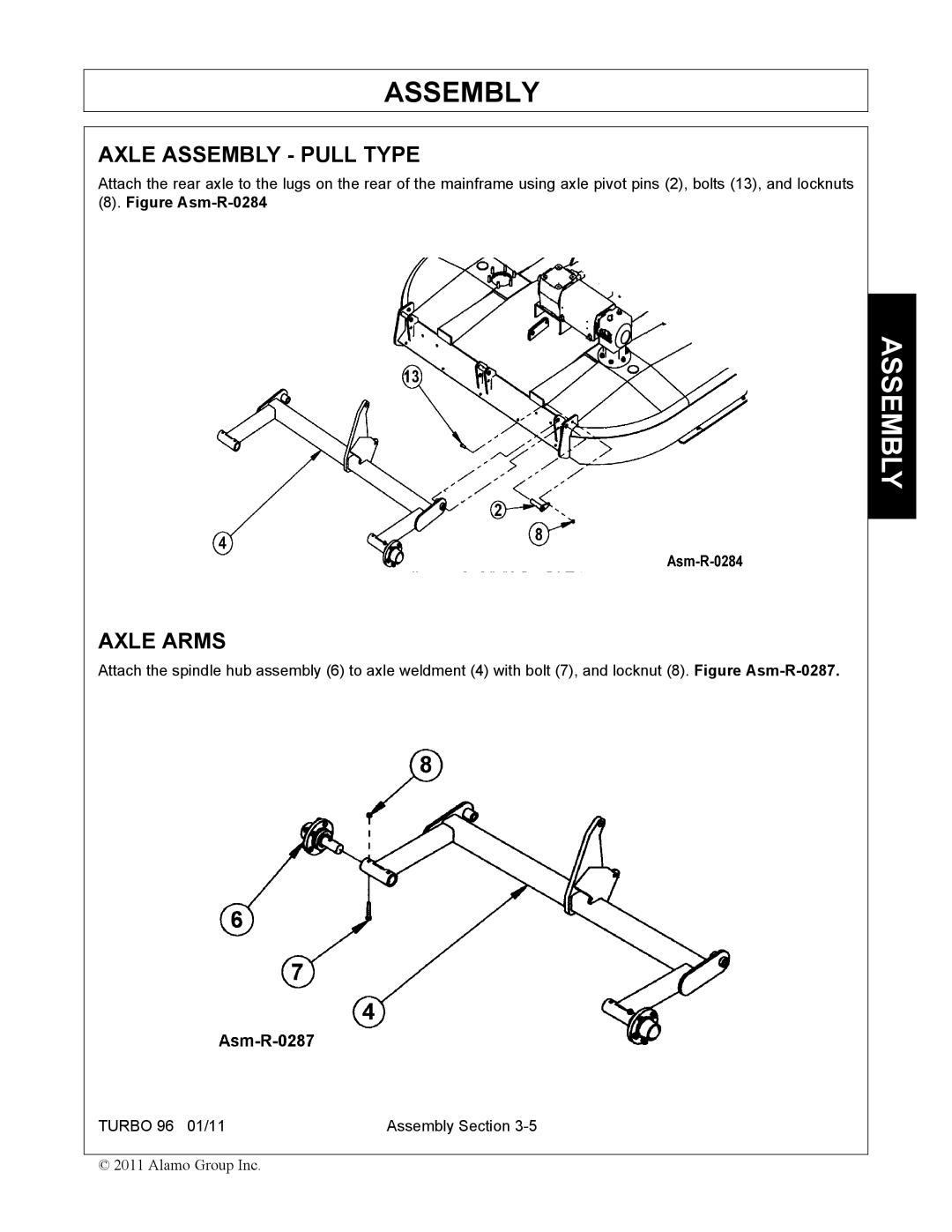 Rhino Mounts TURBO 96 manual Axle Assembly Pull Type, Axle Arms 