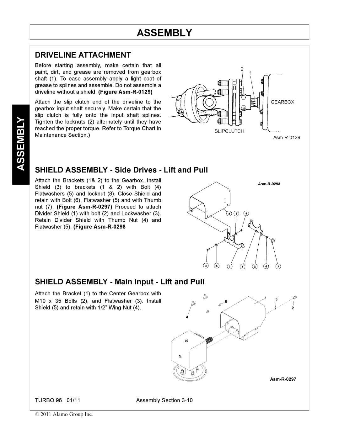 Rhino Mounts TURBO 96 manual Driveline Attachment, Shield Assembly Side Drives Lift and Pull 