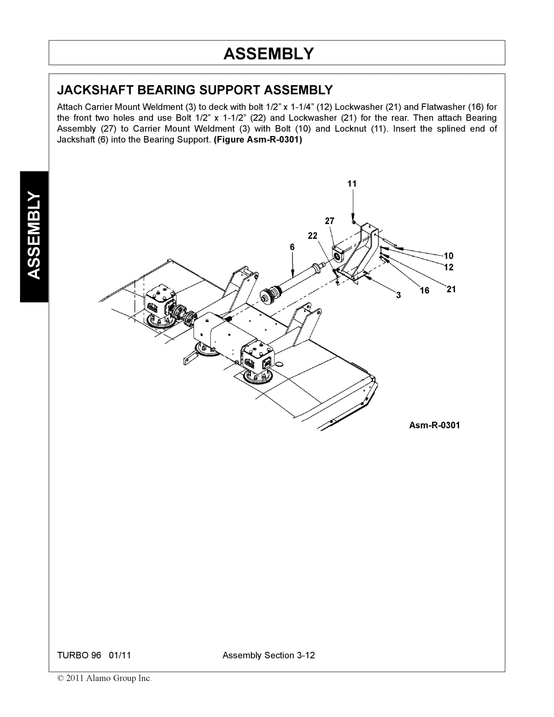 Rhino Mounts TURBO 96 manual Jackshaft Bearing Support Assembly 