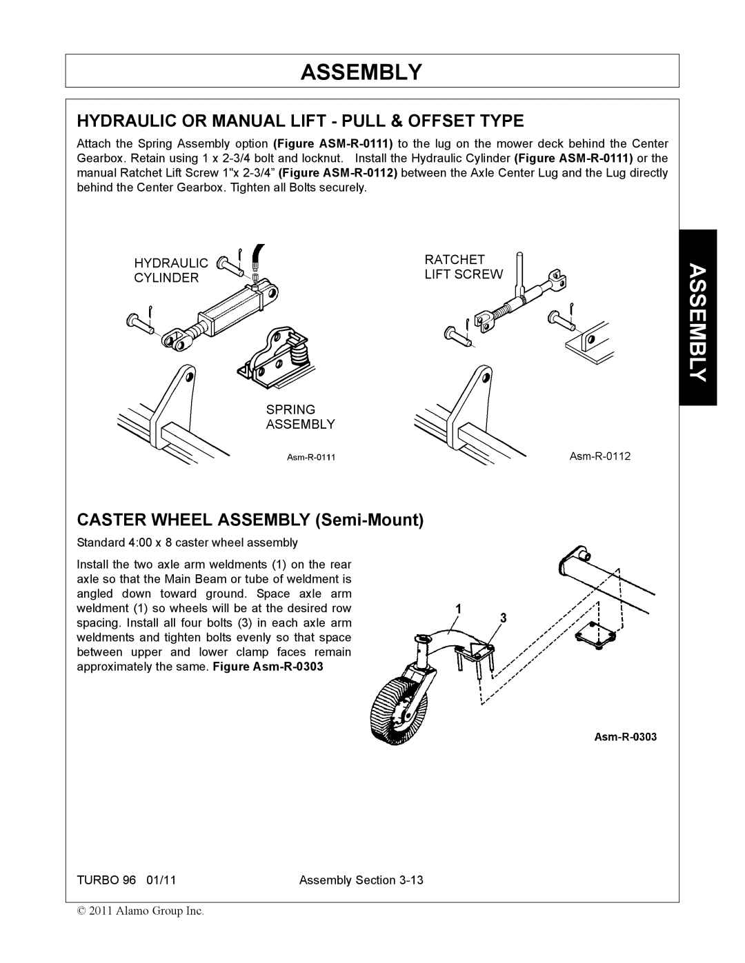 Rhino Mounts TURBO 96 manual Hydraulic or Manual Lift Pull & Offset Type, Caster Wheel Assembly Semi-Mount 