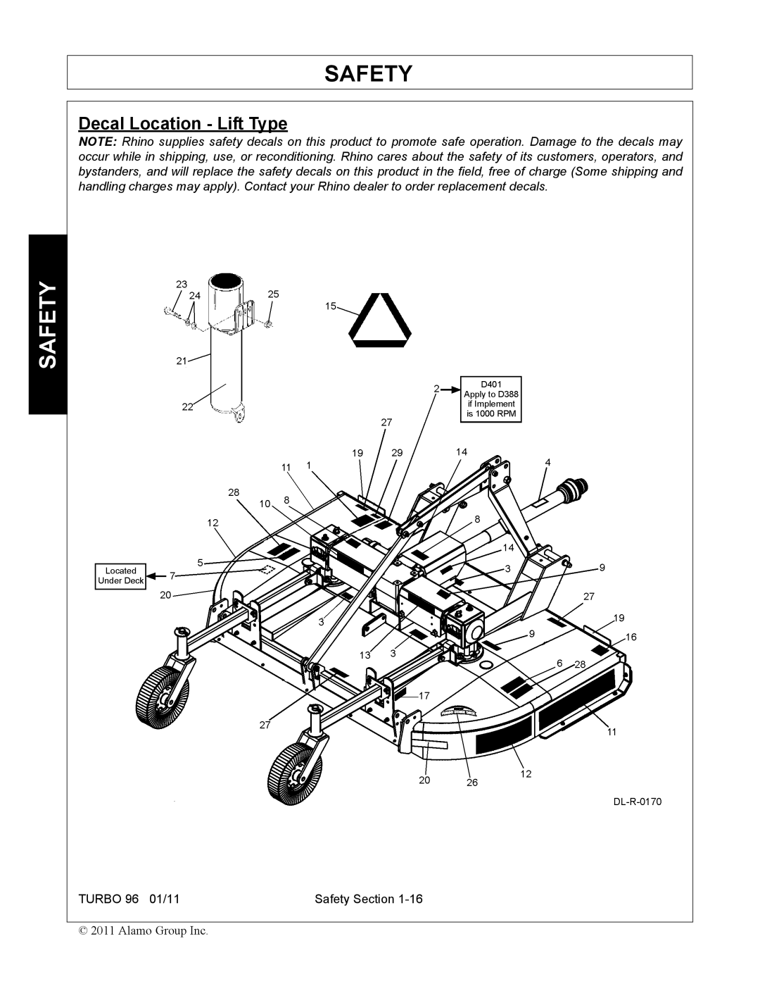 Rhino Mounts TURBO 96 manual Decal Location Lift Type 