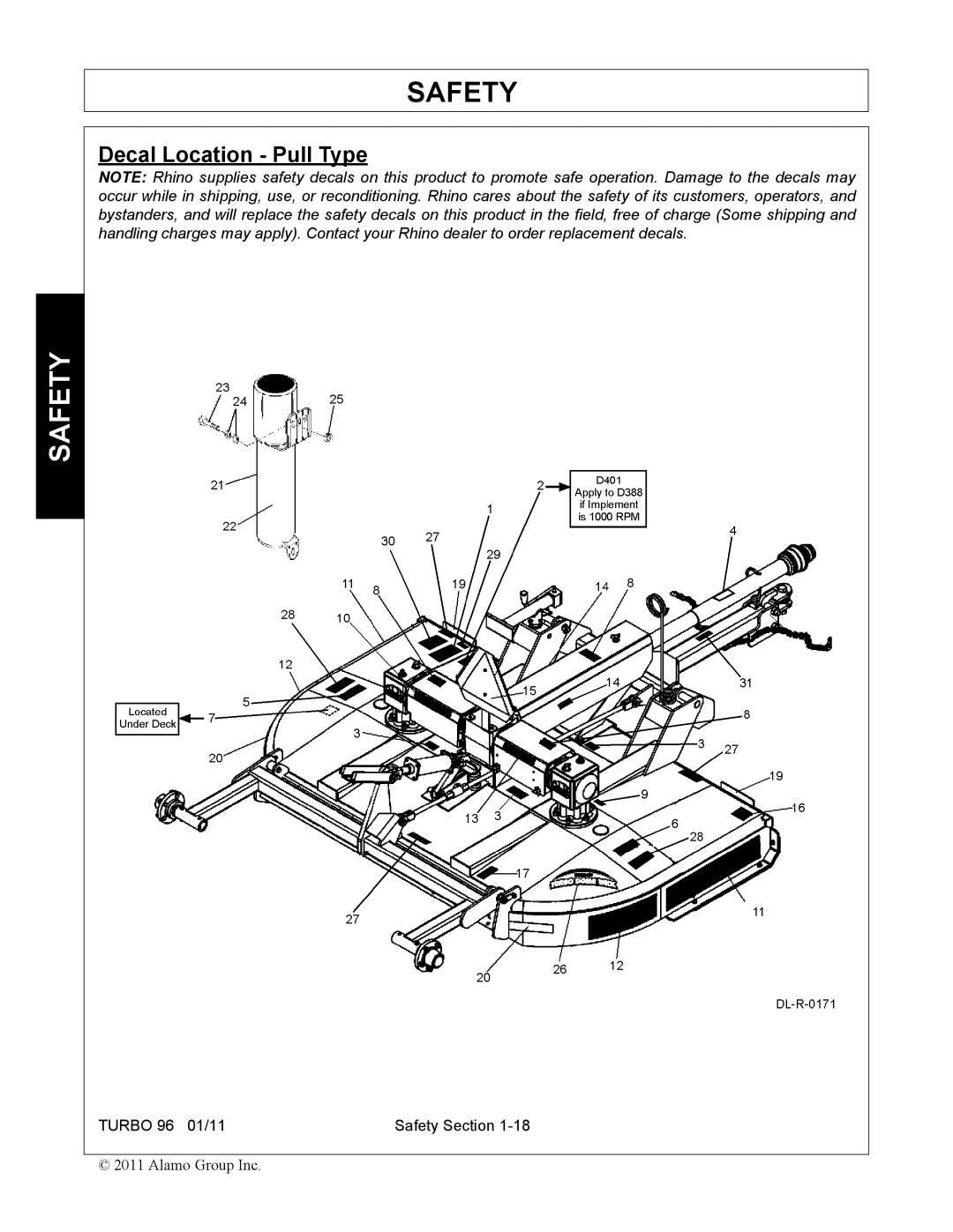 Rhino Mounts TURBO 96 manual Decal Location Pull Type 