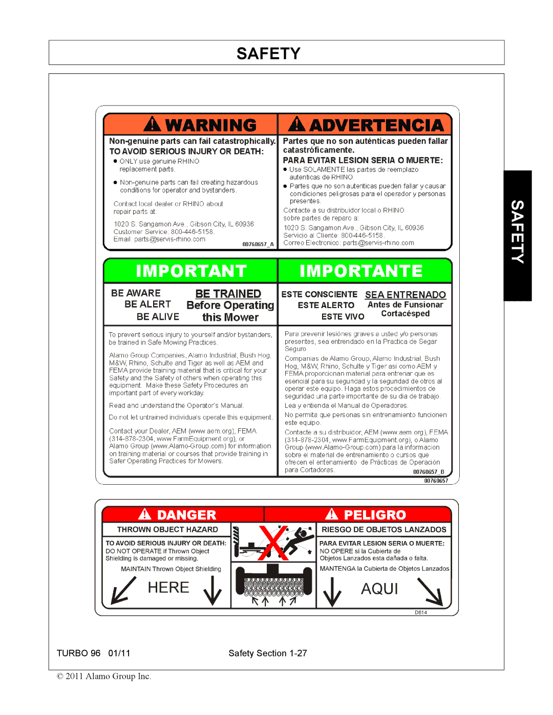 Rhino Mounts TURBO 96 manual Safety 