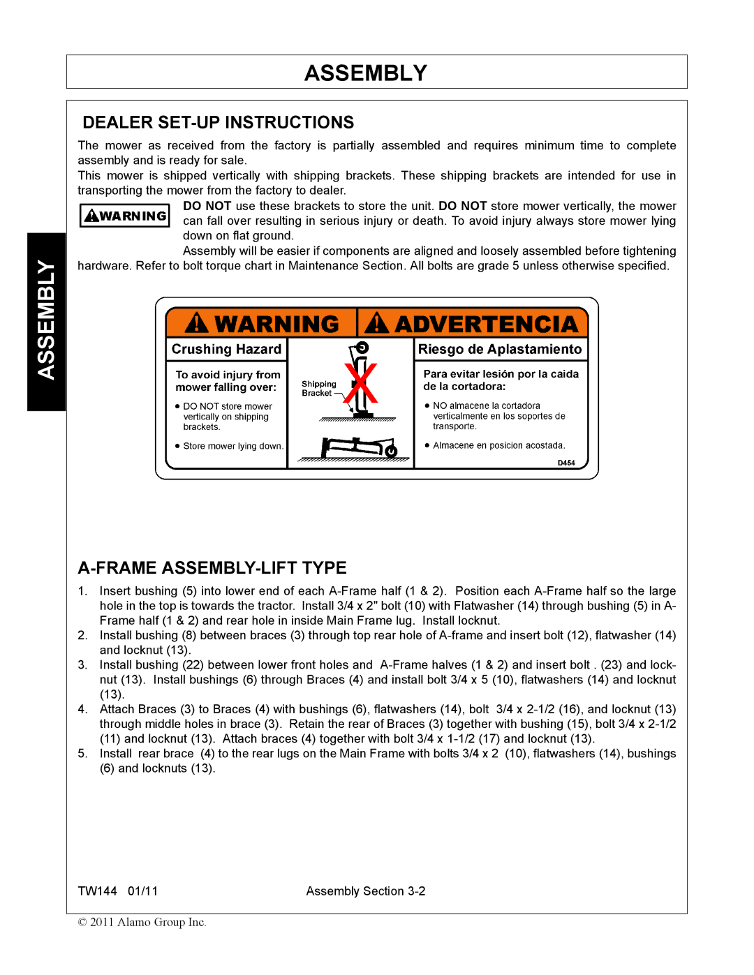 Rhino Mounts TW144 manual Dealer SET-UP Instructions, Frame ASSEMBLY-LIFT Type 