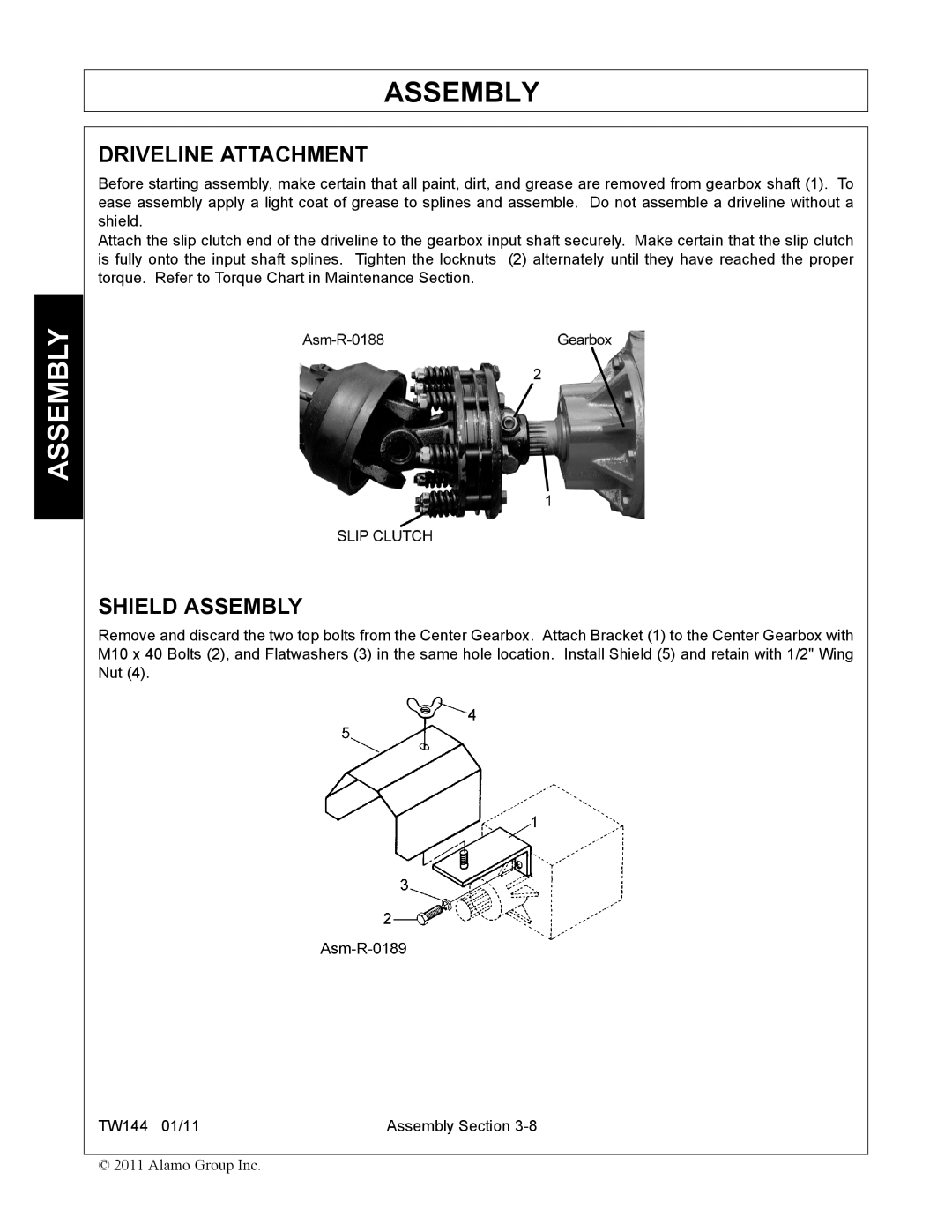 Rhino Mounts TW144 manual Driveline Attachment, Shield Assembly 