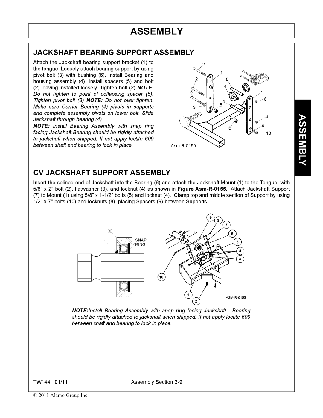 Rhino Mounts TW144 manual Jackshaft Bearing Support Assembly, CV Jackshaft Support Assembly 