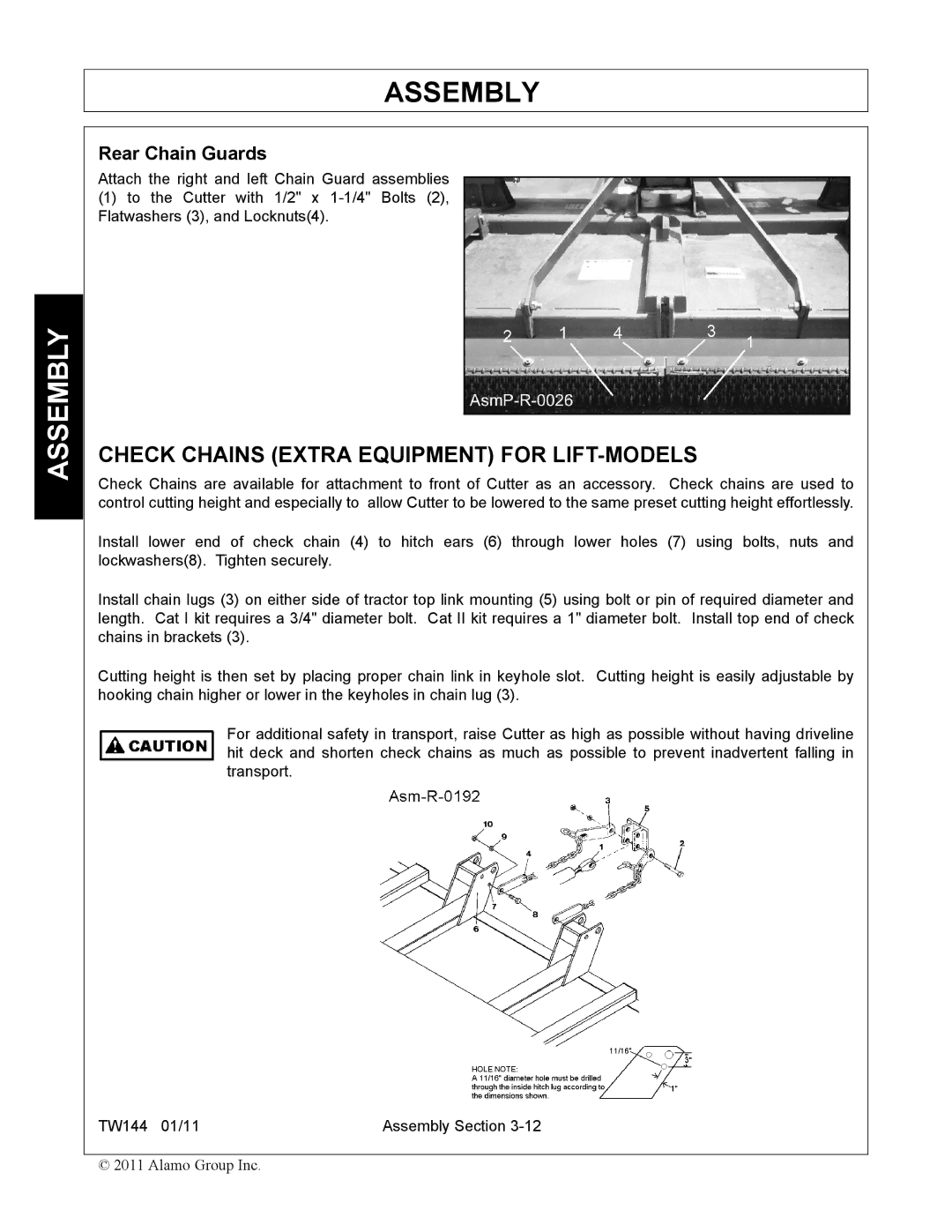 Rhino Mounts TW144 manual Check Chains Extra Equipment for LIFT-MODELS, Rear Chain Guards 