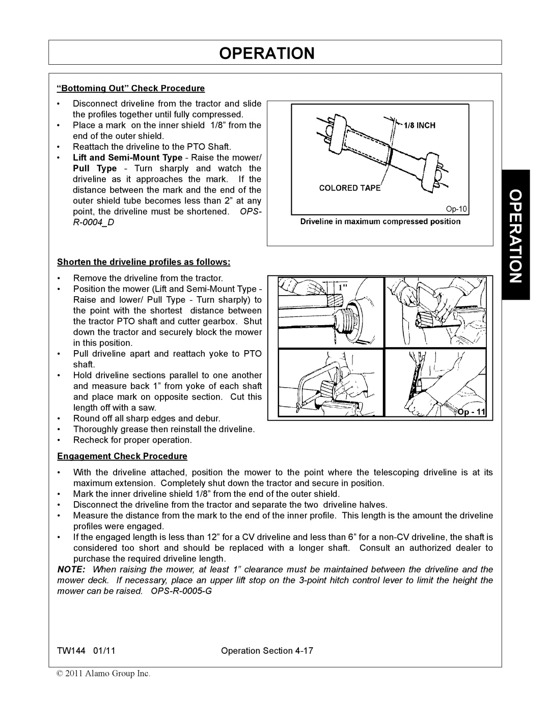 Rhino Mounts TW144 manual Bottoming Out Check Procedure, Engagement Check Procedure 