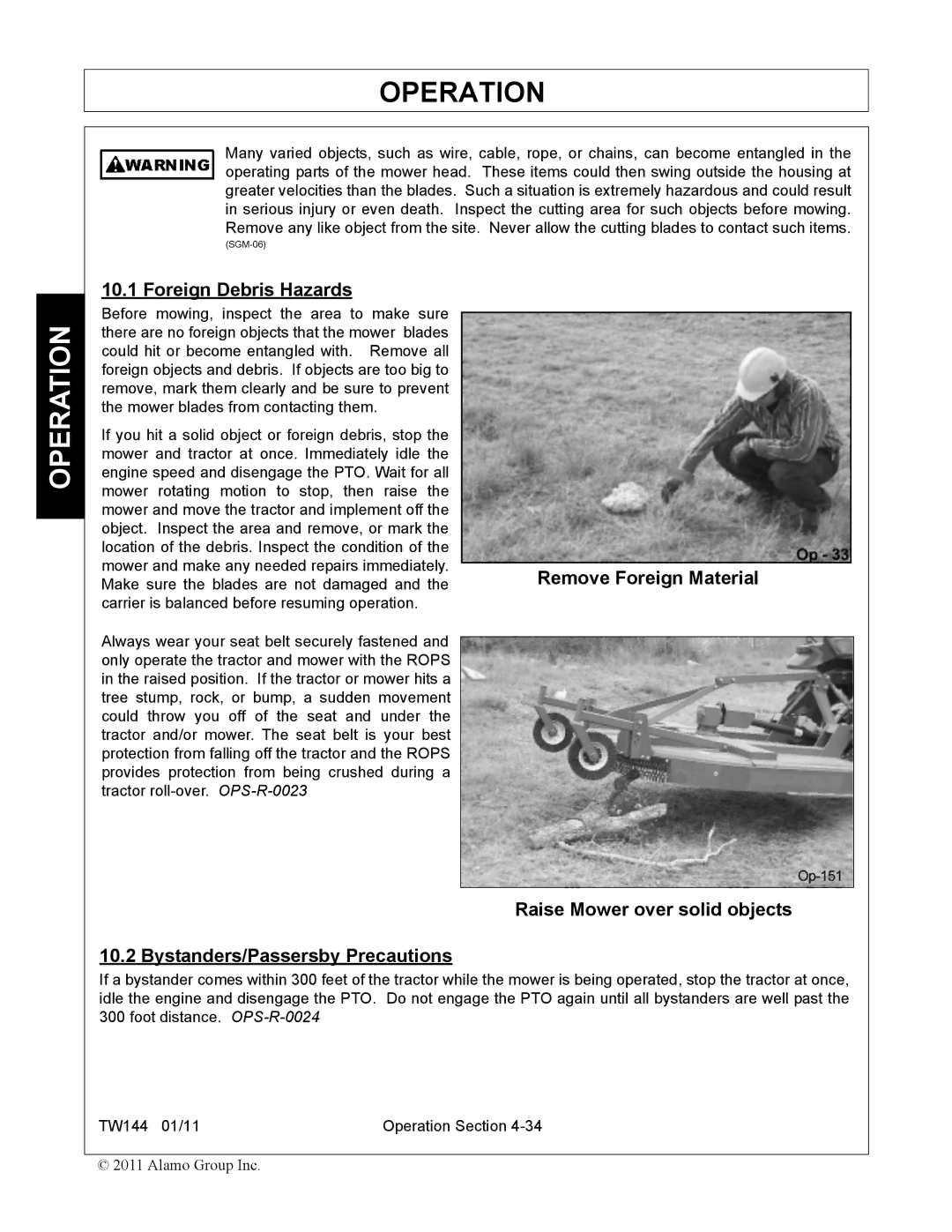 Rhino Mounts TW144 manual Foreign Debris Hazards 