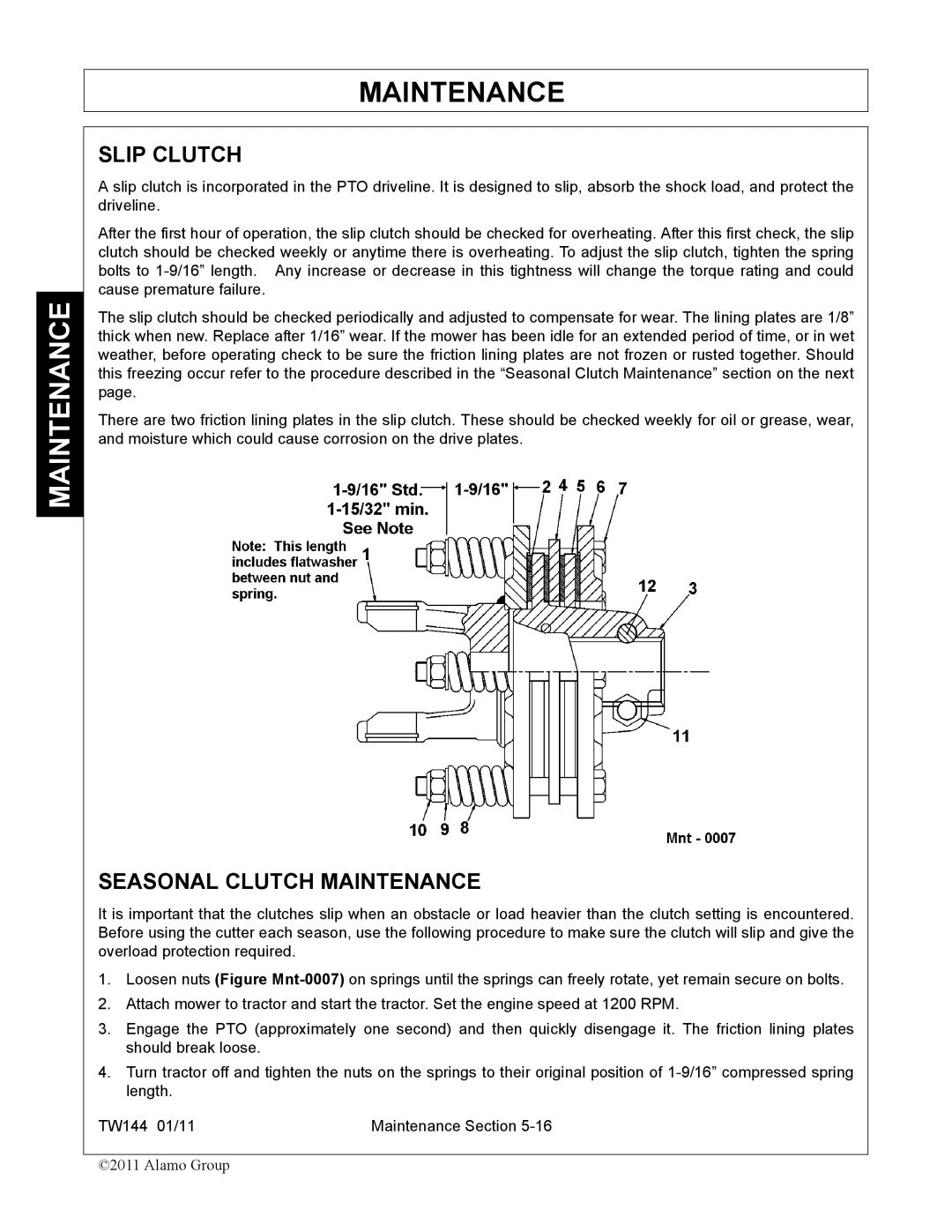 Rhino Mounts TW144 manual Slip Clutch, Seasonal Clutch Maintenance 