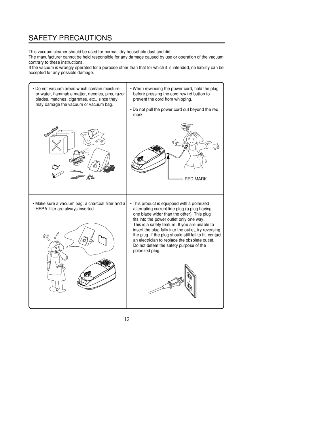 Riccar 1800 manual Safety Precautions, RED Mark 