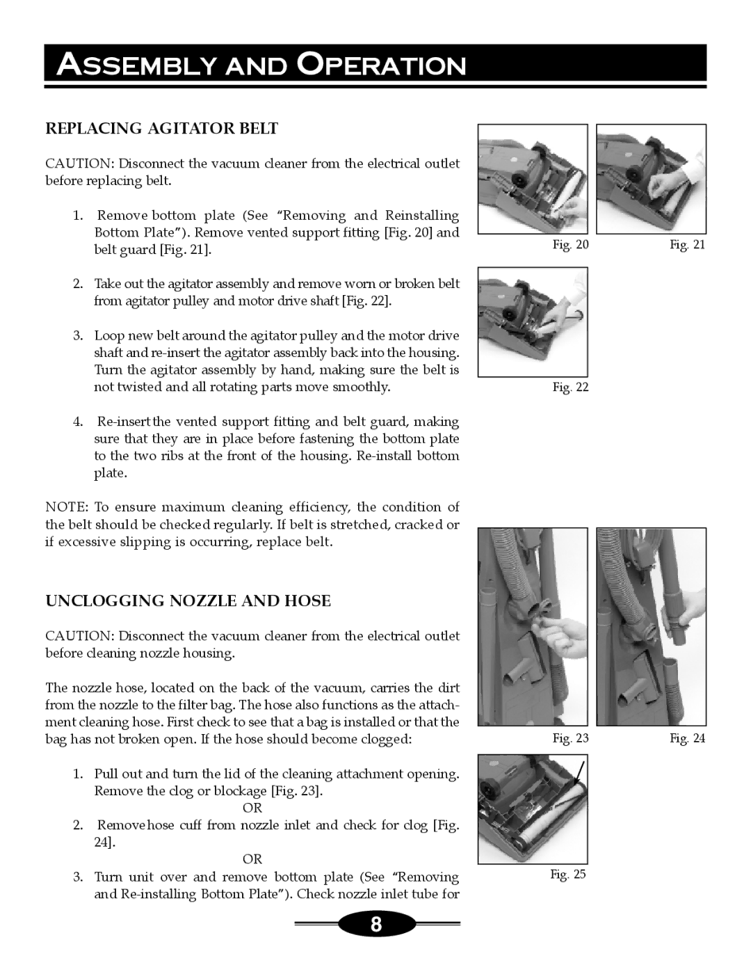 Riccar 4000 manual Replacing Agitator Belt, Unclogging Nozzle and Hose 