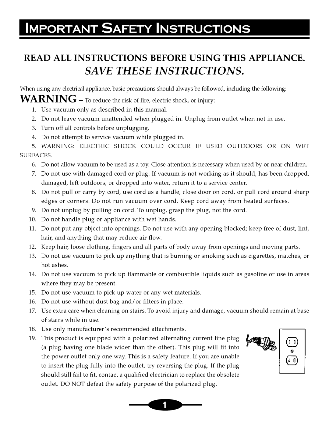 Riccar 4000 manual Important Safety Instructions, Read ALL Instructions Before Using this Appliance 