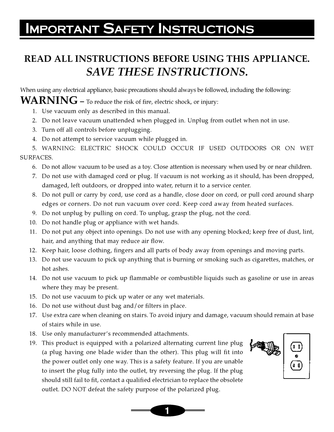 Riccar 4000 Important Safety Instructions, Save These Instructions, Read All Instructions Before Using This Appliance 