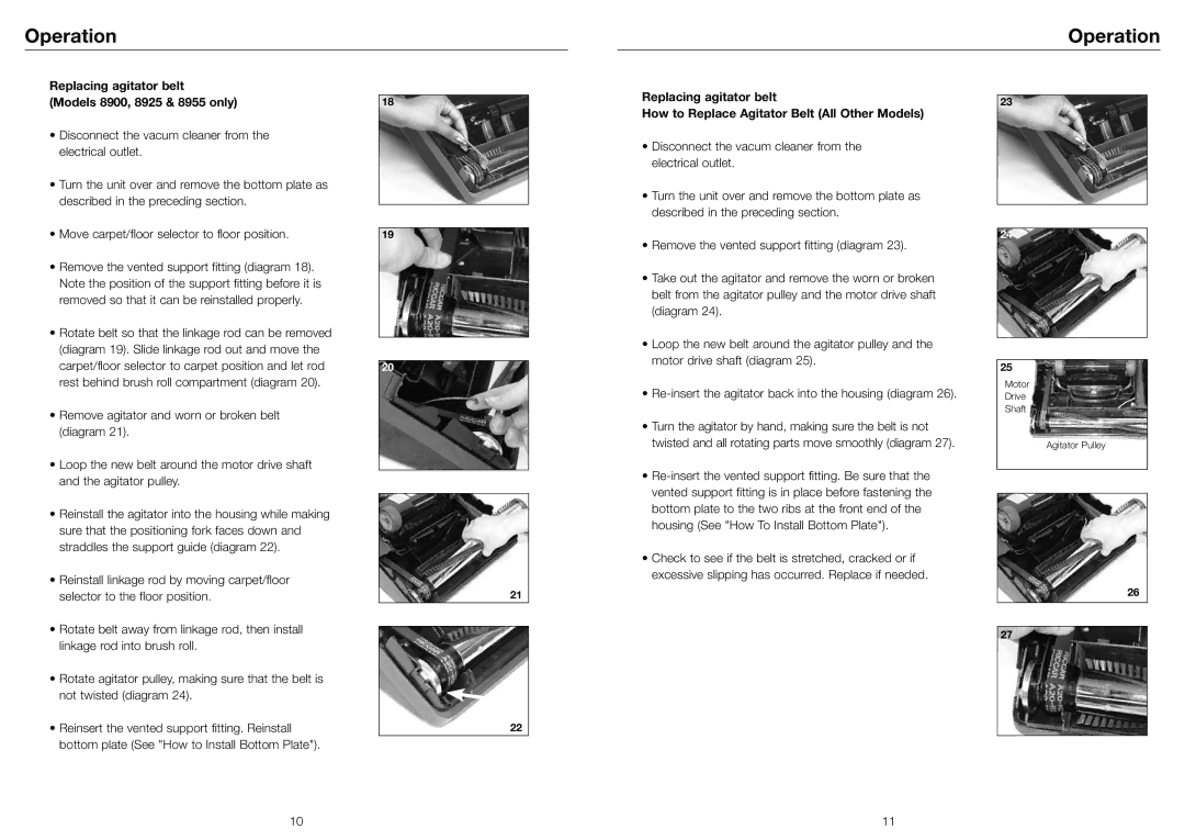 Riccar 8920, 8905 Replacing agitator belt Models 8900, 8925 & 8955 only, Removed so that it can be reinstalled properly 