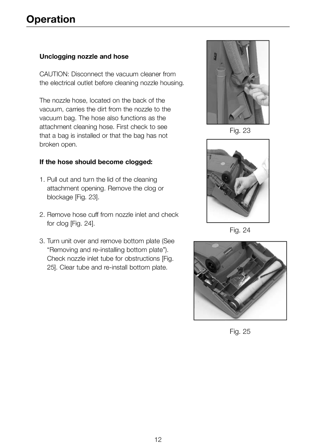 Riccar R500, R600, R800C, R700 owner manual Unclogging nozzle and hose, If the hose should become clogged 