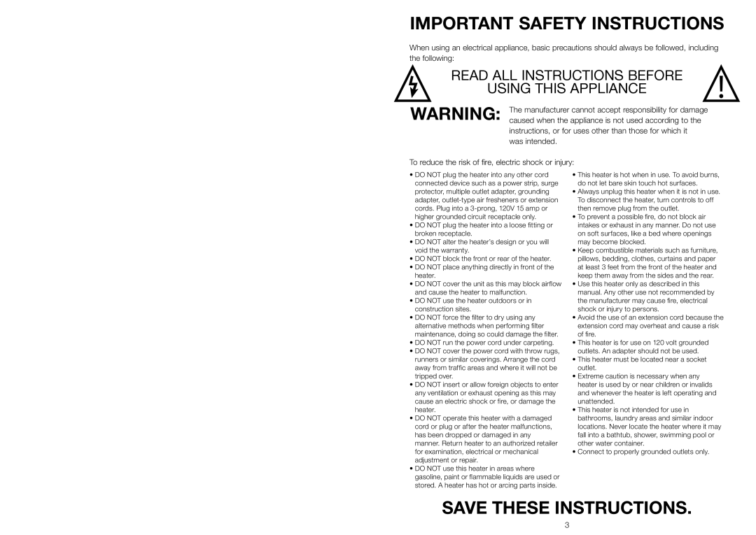 Riccar RSBHP-O, RSBHP-C, RSBH-SB, RSBH-O, RSBH-C owner manual Important Safety Instructions 