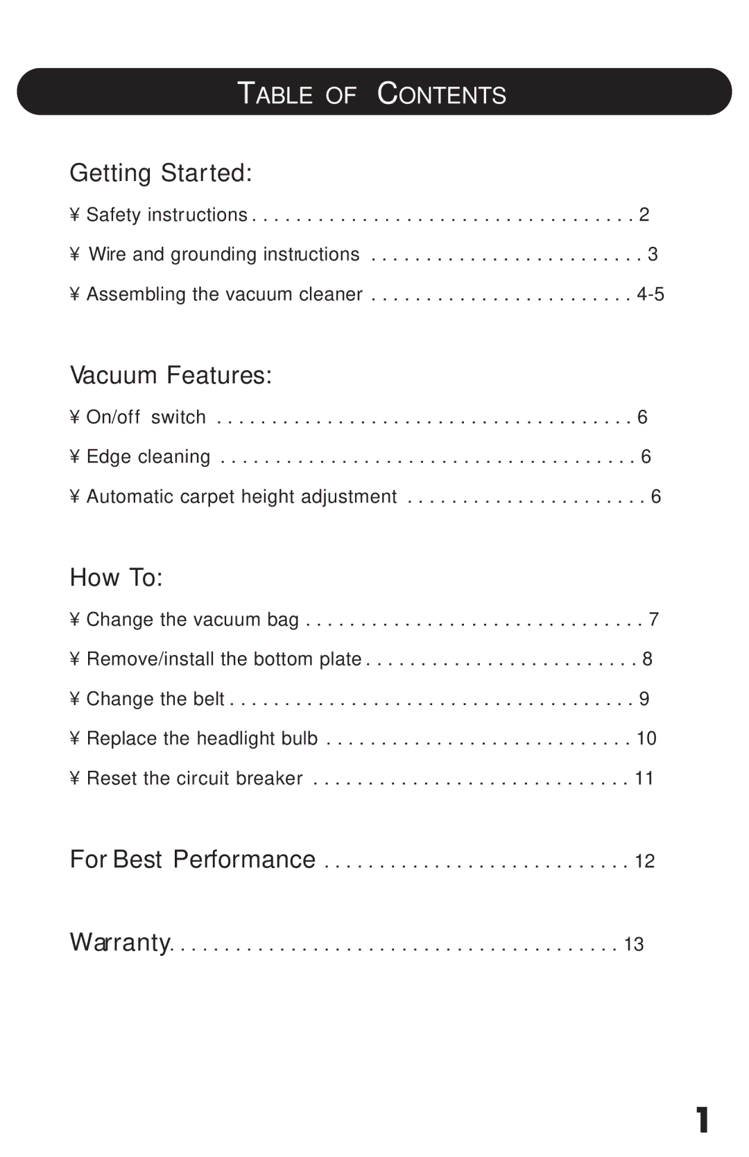 Riccar RSL2C, RSL1 owner manual How To, Table of Contents 