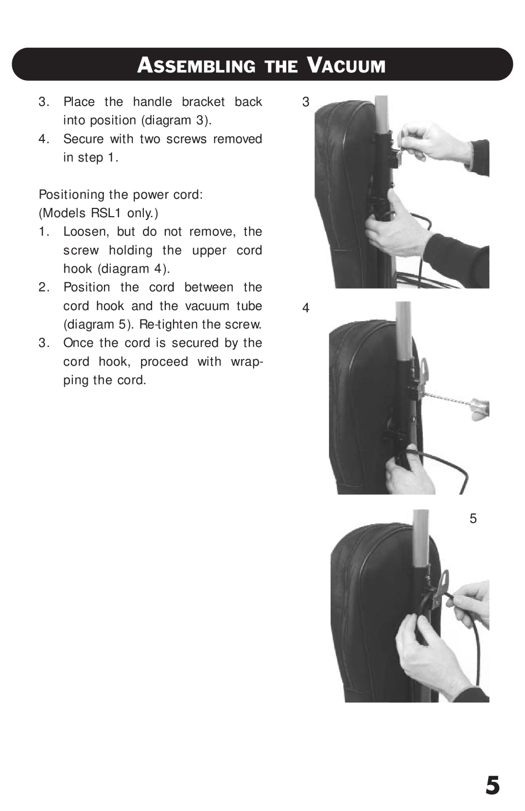 Riccar RSL2C, RSL1 owner manual Assembling the Vacuum 