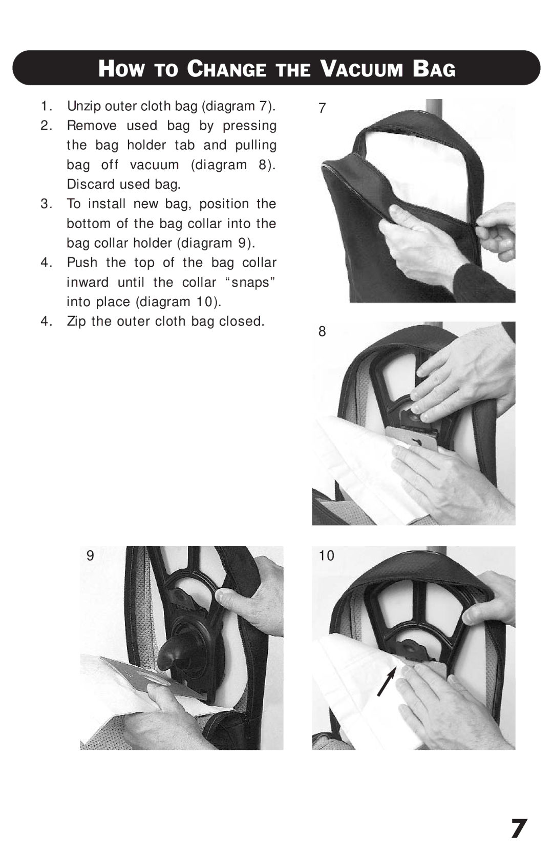 Riccar RSL2C, RSL1 owner manual HOW to Change the Vacuum BAG 