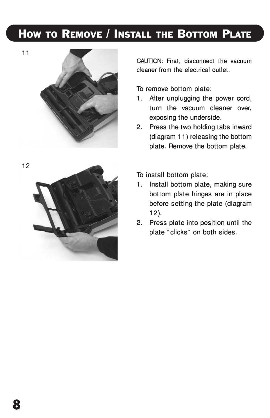 Riccar RSL2C, RSL1 owner manual How To Remove / Install The Bottom Plate 