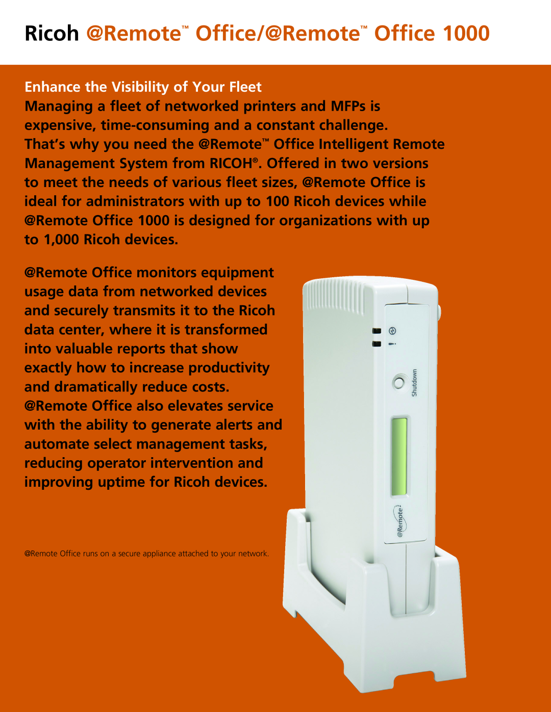 Ricoh 1000 manual Ricoh @Remote Office/@Remote Office, Enhance the Visibility of Your Fleet 