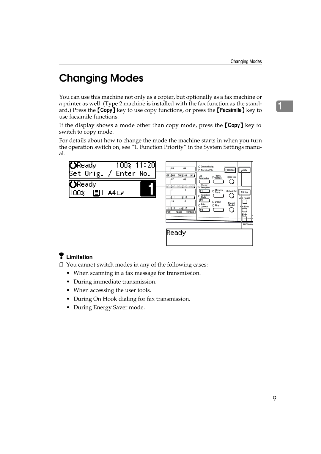 Ricoh 1013F manual Changing Modes 