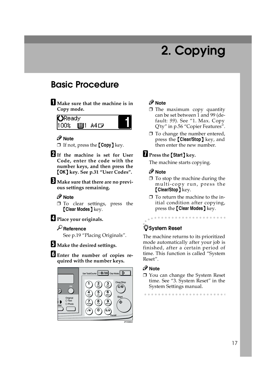 Ricoh 1013F manual Basic Procedure, Make sure that the machine is in Copy mode, Place your originals, Press the Start key 