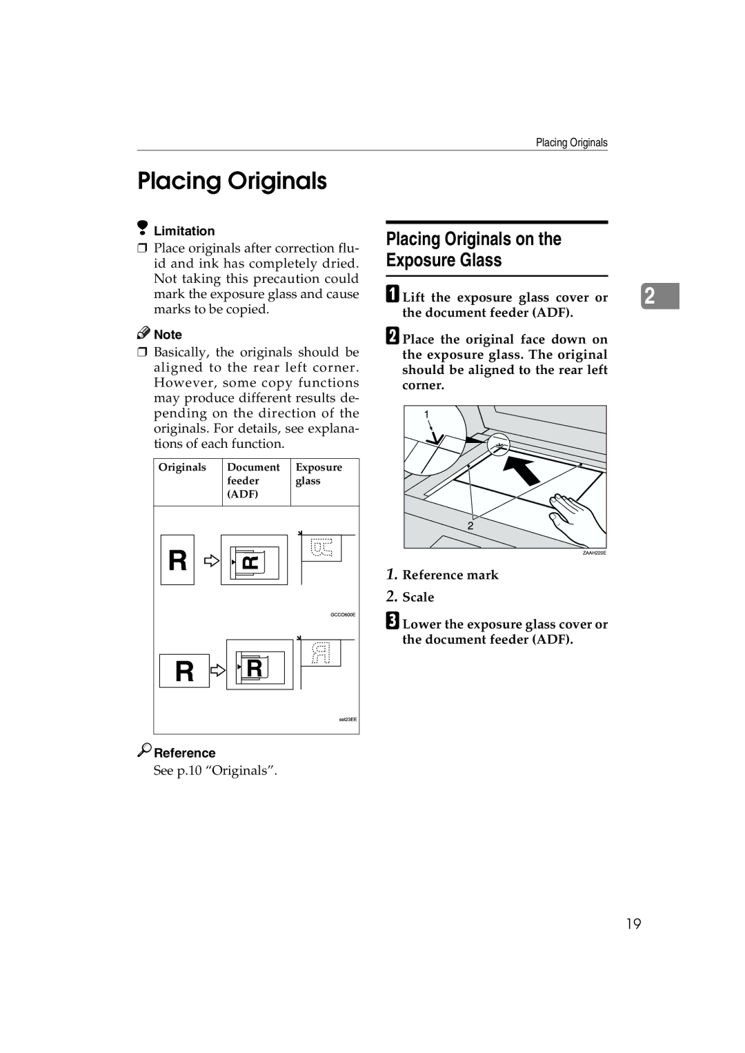 Ricoh 1013F manual Placing Originals on Exposure Glass 