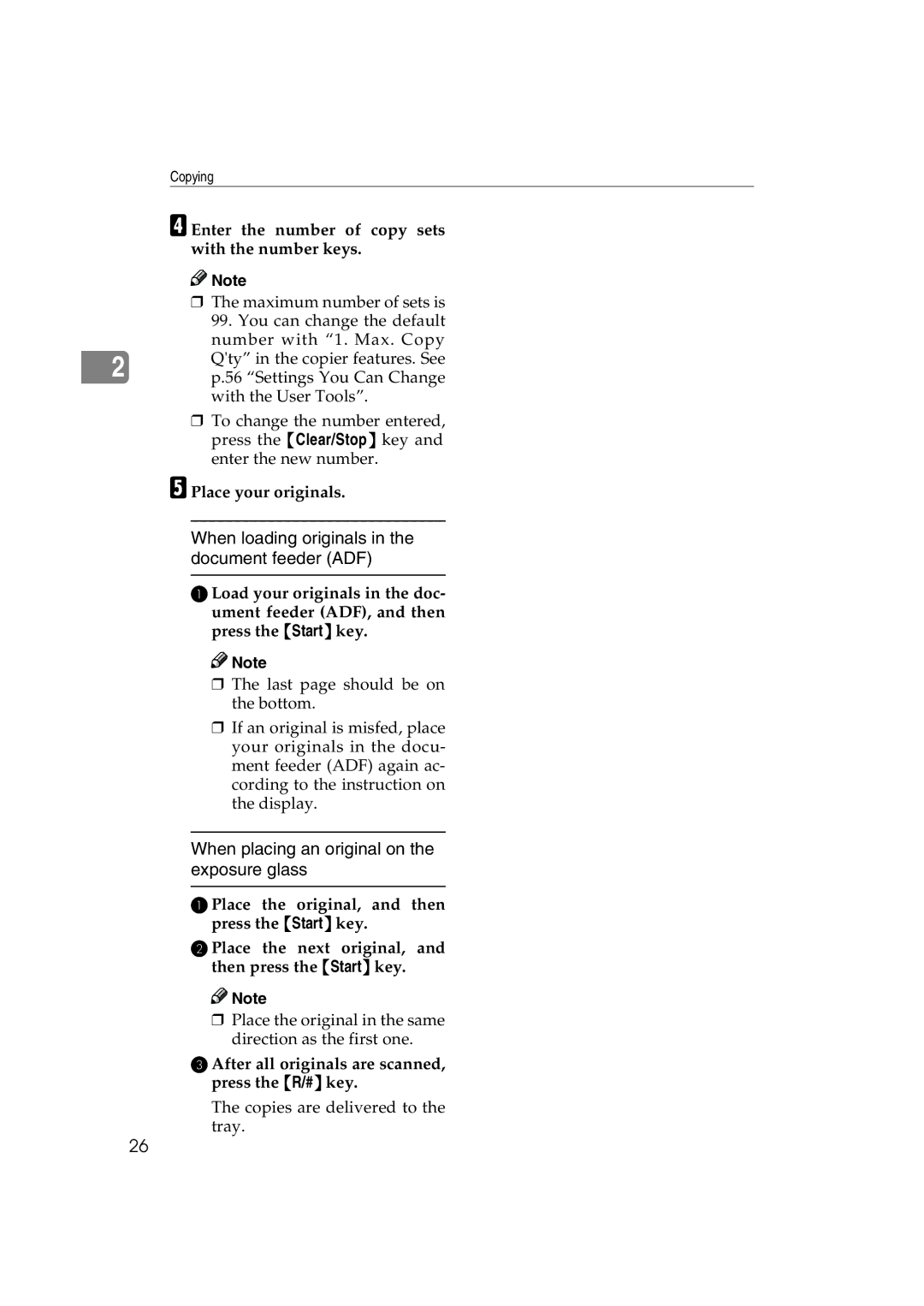 Ricoh 1013F Enter the number of copy sets with the number keys, After all originals are scanned, press the R/# key 