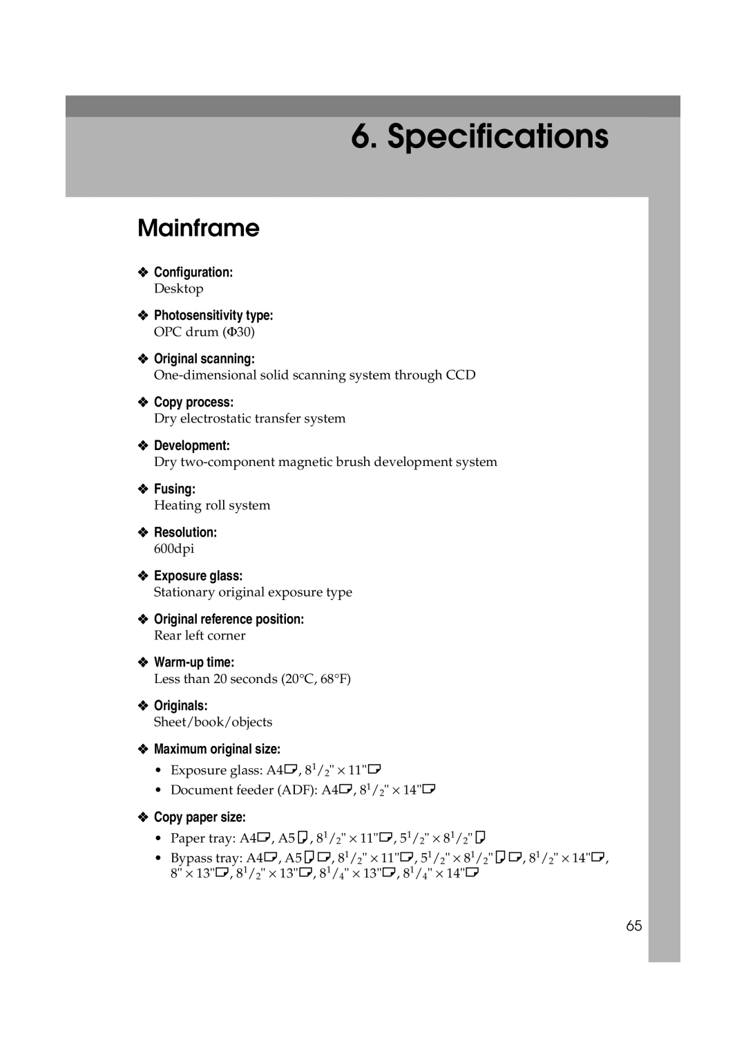 Ricoh 1013F manual Mainframe 