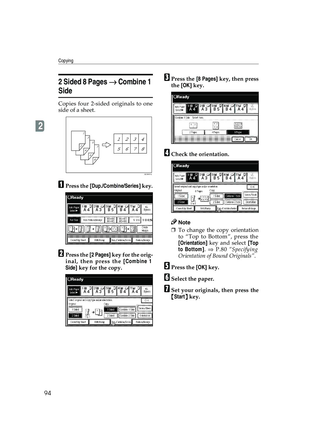 Ricoh 1045, 1035 operating instructions Sided 8 Pages → Combine 